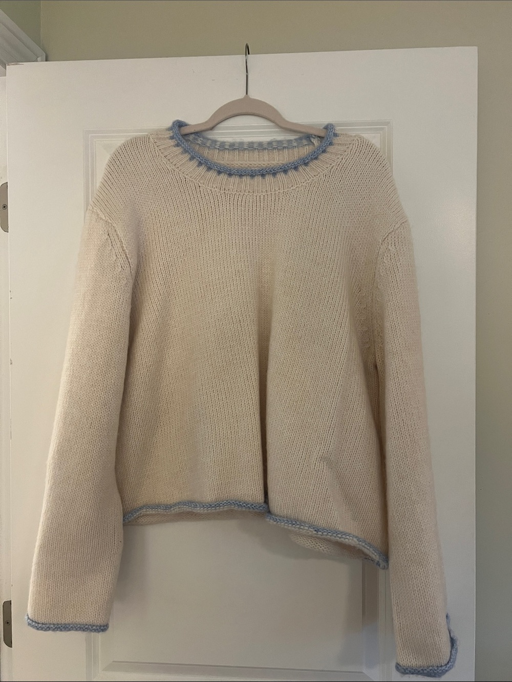 Altard State Cream Crewneck Sweater with Blue Trim - Women's Sweater
